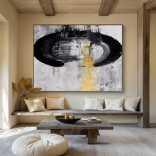 Load image into Gallery viewer, Black, White &amp; Gold Abstract Painting - Great for Minimalist Office &amp; Sophisticated Hallway DKH016
