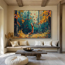 Load image into Gallery viewer, Autumn Fox in Forest Abstract Painting on Canvas - “Fall Play” DKH701
