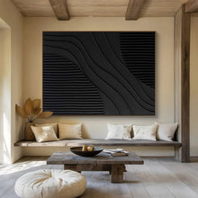 Load image into Gallery viewer, Wavy Black Textured Abstract Art for Modern Entryway &amp; Sophisticated Bar DKH098

