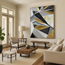 Load image into Gallery viewer, Massive Geometric Gold - Silver - Black Abstract Acrylic for Luxury Penthouse Living Room &amp; High - End Boutique Display LargeART0329
