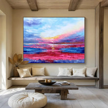 Load image into Gallery viewer, Pink and Purple Sunset Abstract Painting for Romantic Bedroom &amp; Beachfront Bar DKH287
