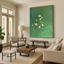 Load image into Gallery viewer, White Flower Abstract on Green, Suited for Country - Style Kitchen &amp; Charming Bedroom LargeART1978
