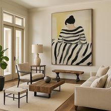 Load image into Gallery viewer, Yellow - Black - White Abstract Figure Art, Perfect for Eclectic Living Room &amp; Stylish Home Office LargeART2037
