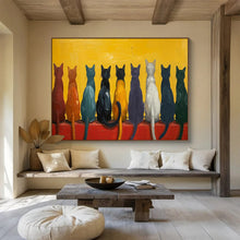 Load image into Gallery viewer, Colorful Cats “Rainbow Feline Row” Painting on Canvas, Whimsical Pet Art DKH838
