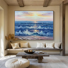 Load image into Gallery viewer, “Sunset Sea Waves” - Impressionistic Abstract Acrylic of an Ocean Sunset, Suits Beach House and Living Room DLZ218

