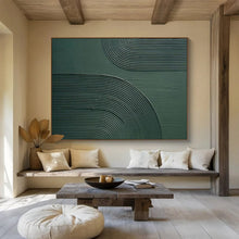 Load image into Gallery viewer, Textured Geometric Painting on Canvas - “Green Curves” DKH752
