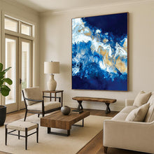 Load image into Gallery viewer, “Blue and Gold Fluid Art” - Abstract Liquid Art on Canvas DKH1650
