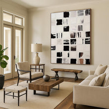 Load image into Gallery viewer, “Black and White Square Abstraction” - Black, White Abstract Art on Canvas DKH1133
