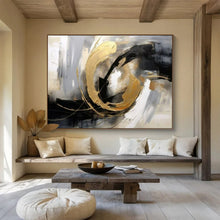 Load image into Gallery viewer, Hand - Painted Black - Gold Curved Abstract Acrylic Art for Luxury - Style Dining Room Wall LargeART1627
