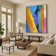 Load image into Gallery viewer, “Geometric Color Block Abstract” - Blue, Orange, Purple Abstract Art on Canvas DKH1343
