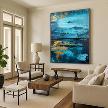 Load image into Gallery viewer, Large - Format Blue - Gold Lake Reflection Art for Lakeside Home &amp; Luxury Hotel LargeART0446
