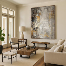 Load image into Gallery viewer, Hand - painted Substantial Gray - Gold Abstract Mural Acrylic Art for Industrial - Style Lofts LargeART0086
