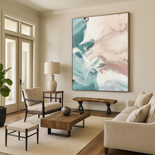 Load image into Gallery viewer, “Blush &amp; Teal Abstract Flow” – Softly Textured Acrylic Painting with Calming Tones DTP277
