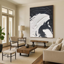 Load image into Gallery viewer, “Black &amp; White Swirl Impasto” – Thick black and white impasto, flowing curves DTP393
