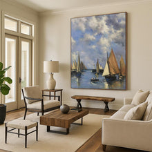 Load image into Gallery viewer, Classic Sailboat Harbor Oil Painting, Perfect for Nautical - Themed Living Room &amp; Coastal Cottage LargeART1994
