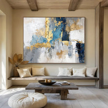 Load image into Gallery viewer, Blue - Gray - Gold Abstract Painting On Canvas DKH344
