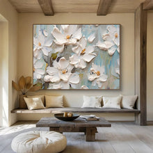 Load image into Gallery viewer, White Floral Textured Abstract Painting on Canvas - “Pure Blossoms” DKH686
