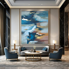 Load image into Gallery viewer, Blue - Gold Abstract Waterscape Acrylic Art, Suited for Home Office &amp; Spa LargeART1006
