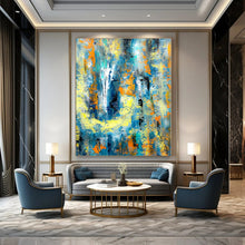 Load image into Gallery viewer, Blue, Yellow, and Orange Abstract Canvas Painting, Ideal for Modern Beach House &amp; Energetic Studio LargeART1232
