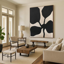 Load image into Gallery viewer, “Black Leaf Silhouette” - Minimalist Black and Beige Plant Art, Abstract Painting on Canvas DKH1077
