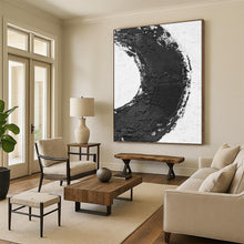 Load image into Gallery viewer, “Black and White Textured Circle” - Minimalist Symbolic Art on Canvas DKH1675
