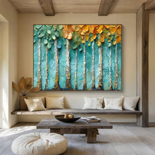 Load image into Gallery viewer, Textured Birch “Teal Grove” Painting on Canvas, Impasto Forest Art DKH822
