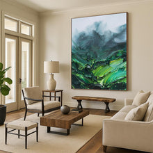 Load image into Gallery viewer, “Textured Green Mountains” Abstract Impasto Landscape Painting on Canvas, Lush Nature Art DKH944
