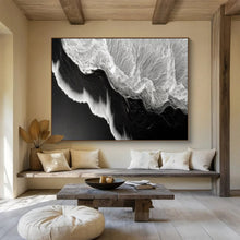 Load image into Gallery viewer, Black and White Ocean Wave Aerial Abstract acrylic painting DLZ075
