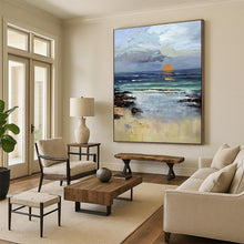 Load image into Gallery viewer, Blue &amp; Orange Coastal Abstract Painting, Ideal for Beach House Living Room &amp; Relaxing Bedroom LargeART2115

