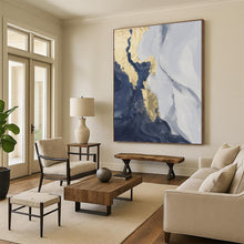 Load image into Gallery viewer, “Blue, Grey &amp; Gold Abstract” - Luxe Abstract Art on Canvas DKH1514
