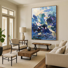 Load image into Gallery viewer, “Impressionistic Lotus Pond” - Blue, Pink, Green Floral Art on Canvas DKH1298
