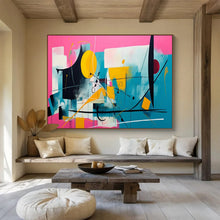 Load image into Gallery viewer, Hand - painted Pink Background Abstract Shapes Acrylic Art for Vibrant Café Interiors LargeART1718
