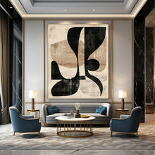 Load image into Gallery viewer, Beige &amp; Black Abstract Shapes Painting, Ideal for Retro - Inspired Lounge &amp; Modern Art Gallery LargeART1420
