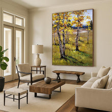 Load image into Gallery viewer, “Autumn Birch Field Scene” - Yellow, Green, Brown Landscape Art on Canvas DKH1284
