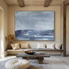 Load image into Gallery viewer, Monochromatic Blue Abstract Seascape for Coastal Bedroom &amp; Relaxing Reading Nook DKH168
