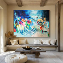 Load image into Gallery viewer, Vivid Blue &amp; Colorful Abstract Art for Eclectic Lounge &amp; Art Gallery DKH064
