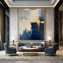 Load image into Gallery viewer, Navy &amp; Gold Abstract Canvas Painting 3, Great for Chic Hotel Lobby &amp; Upscale Home Bar LargeART1311
