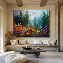 Load image into Gallery viewer, Forest Flower “Rainbow Glade” Painting on Canvas, Enchanted Landscape Art DKH839

