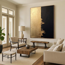 Load image into Gallery viewer, Large - Scale Hand - painted Gold and Black Abstract Divide Acrylic Art for Sophisticated - Themed Foyers LargeART0233
