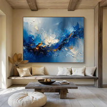 Load image into Gallery viewer, Blue Abstract Wave Painting on Canvas - “Ocean Energy” DKH704
