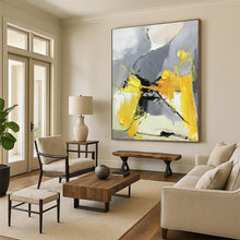 Load image into Gallery viewer, Gray, Yellow, and White Abstract Shapes Acrylic Art - Ideal for Mid - century Modern Living Room &amp; Creative Coworking Space LargeART0618
