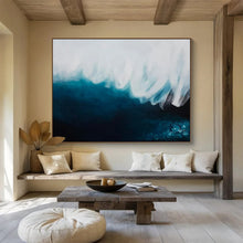 Load image into Gallery viewer, Blue &amp; White Wave Abstract - Coastal Living Room Art LargeART1498
