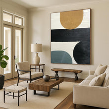 Load image into Gallery viewer, “Multicolor Ribbed Shapes Collage” - Black, Beige, Blue Abstract Art on Canvas DKH1177
