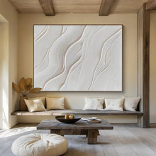 Load image into Gallery viewer, Hand - painted White Textured Wave Patterns Acrylic Art for Minimalist Spa Decor LargeART1733
