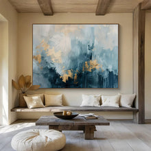 Load image into Gallery viewer, Hand - painted Oversized Blue - Gray Abstract with Gold Accents Acrylic Art for Sophisticated Living Rooms LargeART1755
