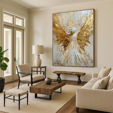 Load image into Gallery viewer, Gold &amp; White Textured Abstract Painting, Ideal for Spiritual Bedroom &amp; Luxe Living Room LargeART2135
