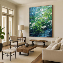 Load image into Gallery viewer, “Lush Green Impasto” - Blue, Green, and White Nature Art on Canvas DKH1404
