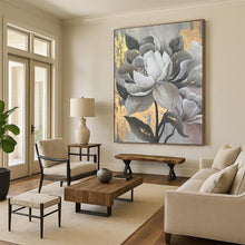 Load image into Gallery viewer, “Grey and Gold Floral Art” - Luxe Floral Abstract on Canvas DKH1620
