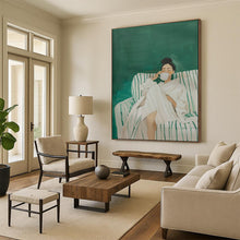 Load image into Gallery viewer, Green - White Abstract Figure Art, Perfect for Modern Bathroom &amp; Serene Living Room LargeART2034
