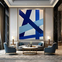 Load image into Gallery viewer, Blue &amp; White Geometric Ribbon - Style Acrylic Art, Perfect for Contemporary Living Room &amp; Art Gallery Wall LargeART0995
